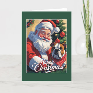 Christmas Card with Santa Claus & Bulldog (green)