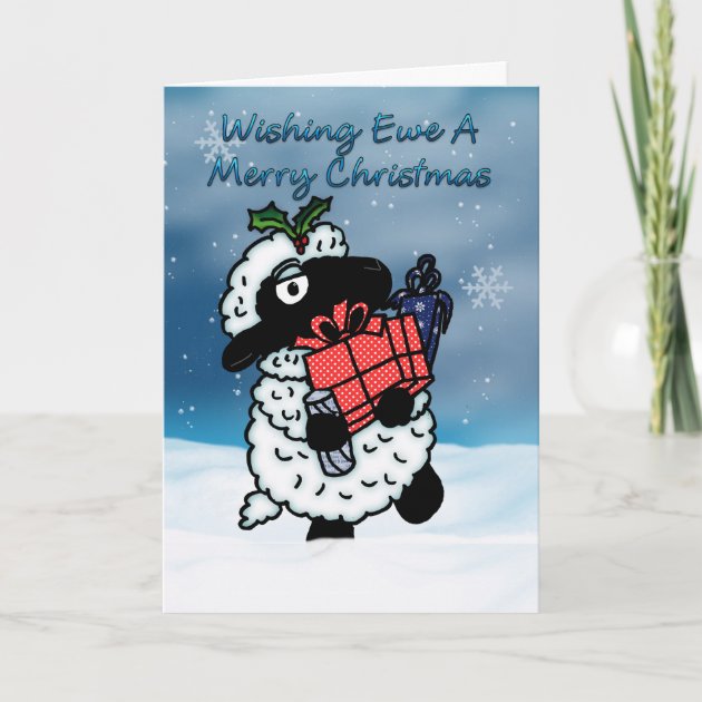 Blank Inside Greeting Christmas Card Sheep WISHING EWE A MERY CHRISTMAS 