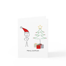 Christmas card with stickman santa claus,