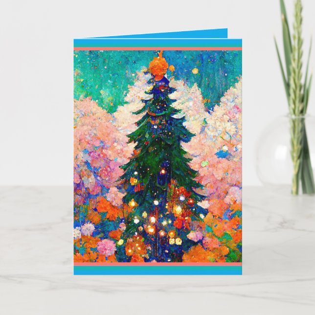 Christmas Card with Tree, Klimt style, Colorful (Front)