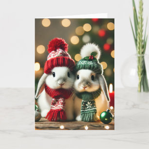 Christmas card with two bunnies
