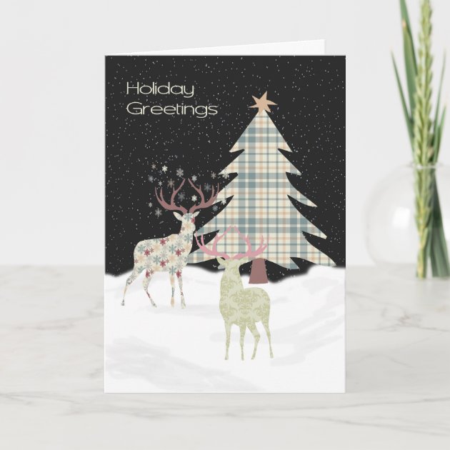 Christmas Invitation With Two Designer Deer & Tree