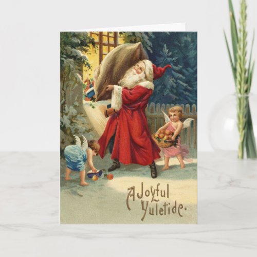 Christmas Card with Vintage Santa and angels