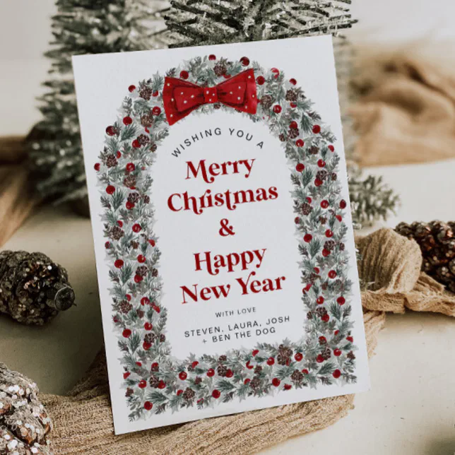 Christmas Card Without Photo Holiday Card Red Bow | Zazzle