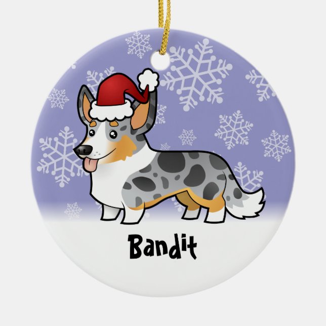Christmas Cardigan Welsh Corgi (add pets name) Ceramic Ornament (Front)