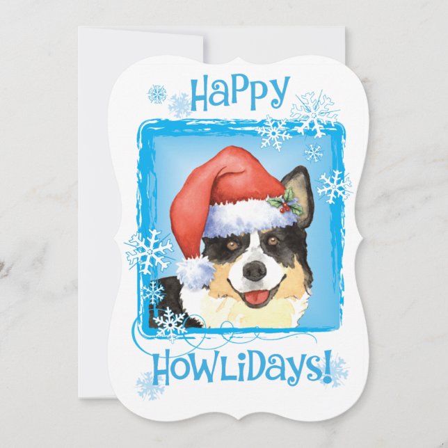Christmas Cardigan Welsh Corgi Holiday Card (Front)
