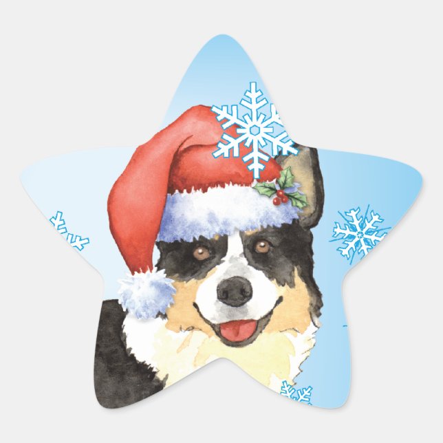 Christmas Cardigan Welsh Corgi Star Sticker (Front)