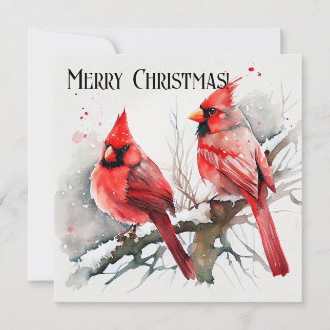Christmas Cardinal and Customizable Family Photo Holiday Card (Front)