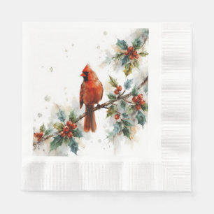 Christmas Cardinal and Holly Leaves Napkins