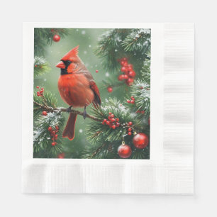 Christmas Cardinal and Pine Needles Napkins