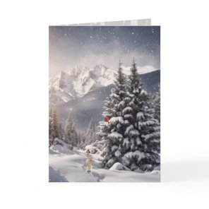 Christmas Cardinal and Rabbit In Snowflakes Card