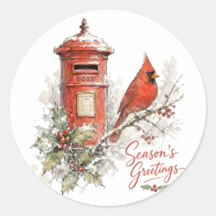 Christmas Cardinal and Red Post Box Classic Round Sticker