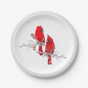Christmas Cardinal Berries Snow Holiday Paper Plates