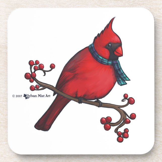 Christmas Cardinal Beverage Coaster (Front)