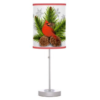 Christmas Cardinal Bird and Pinecones Table Lamp