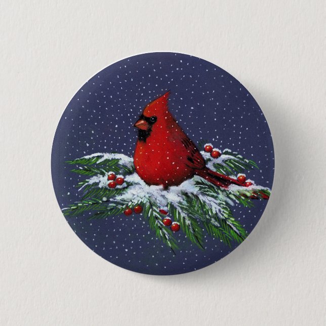 CHRISTMAS: CARDINAL: BIRD: ART BUTTON (Front)