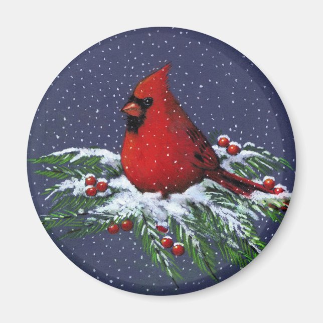 CHRISTMAS: CARDINAL: BIRD: ART MAGNET (Front)