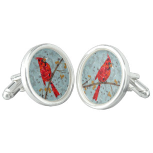 Christmas Cardinal bird collage Cufflinks