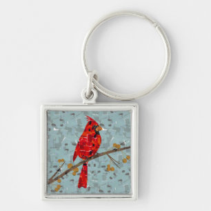 Christmas Cardinal bird collage Keychain