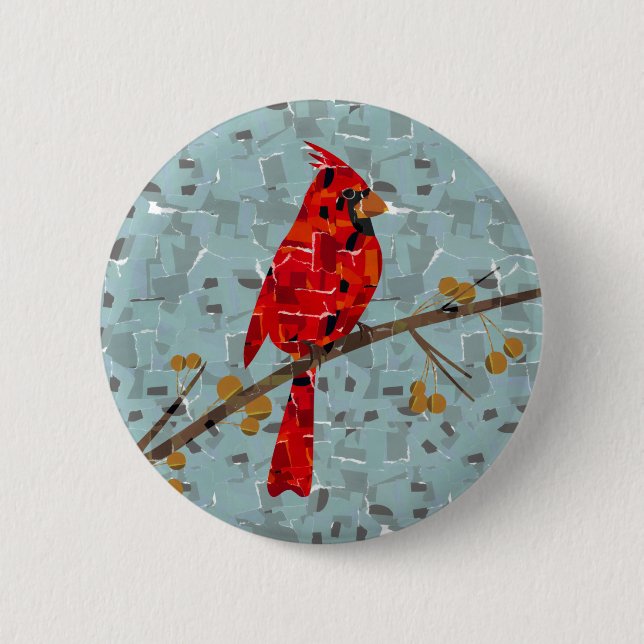 Christmas Cardinal bird collage Pinback Button (Front)
