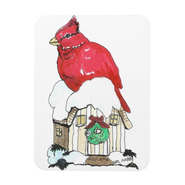 Christmas Cardinal Bird Flexible Magnet (Vertical)