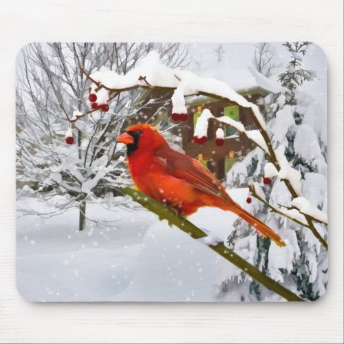 Christmas  Cardinal Bird Snow Mousepad