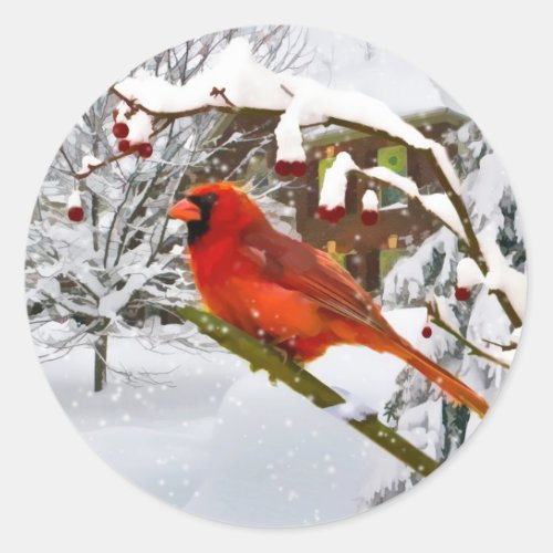 Christmas  Cardinal Bird Snow Sticker