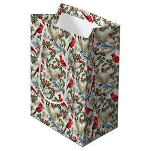 Christmas cardinal blue bird tiled pattern medium gift bag