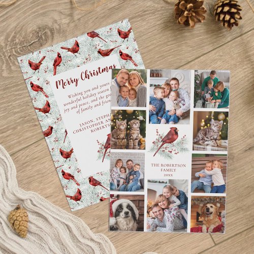 Christmas Cardinal Family 10 Photo Collage Holiday Card