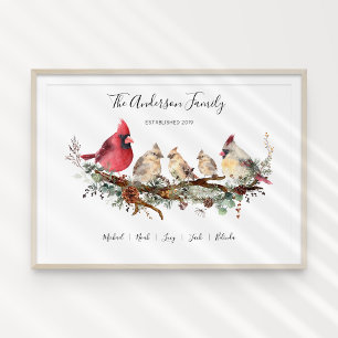 Christmas Cardinal Family of Five Poster