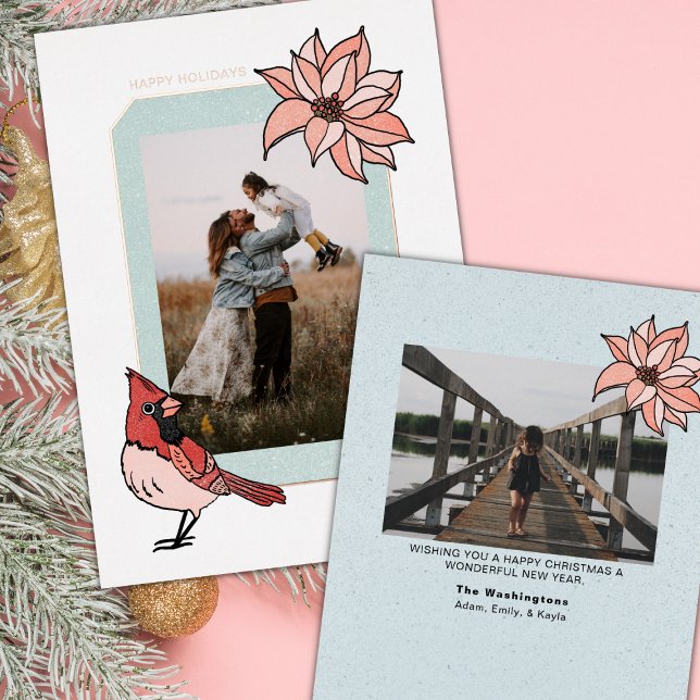 Christmas Cardinal Geometric Photo Frame  Foil Holiday Card (Creator Uploaded)