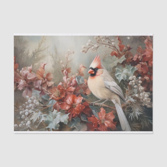 Christmas Cardinal Holly Berry in Winter Decoupage Tissue Paper (Front)