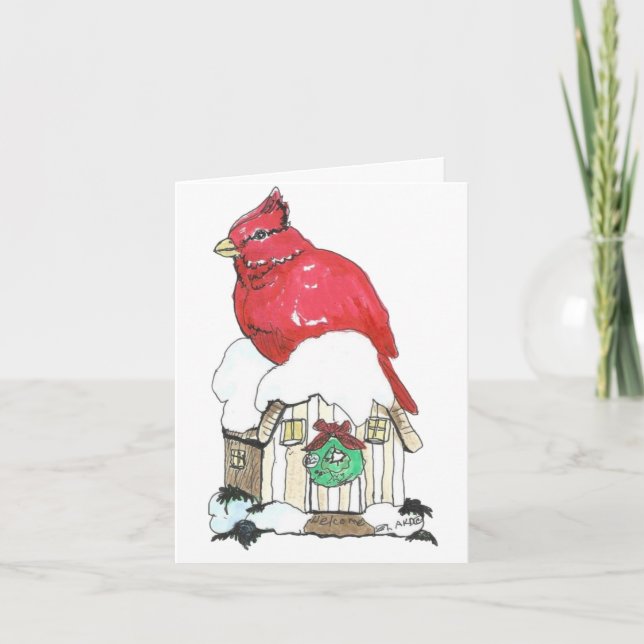 Christmas Cardinal House with Verse Holiday Card (Front)