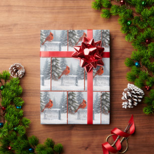 Christmas Cardinal In Snowflakes On Ice  Wrapping Paper