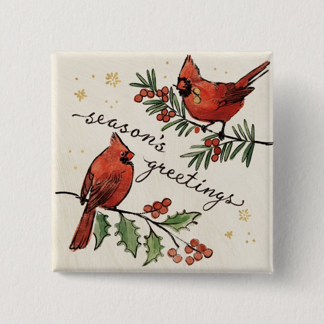 Christmas Cardinal Lovebirds Button (Front)