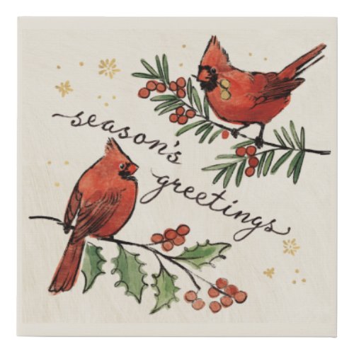 Christmas Cardinal Lovebirds Faux Canvas Print