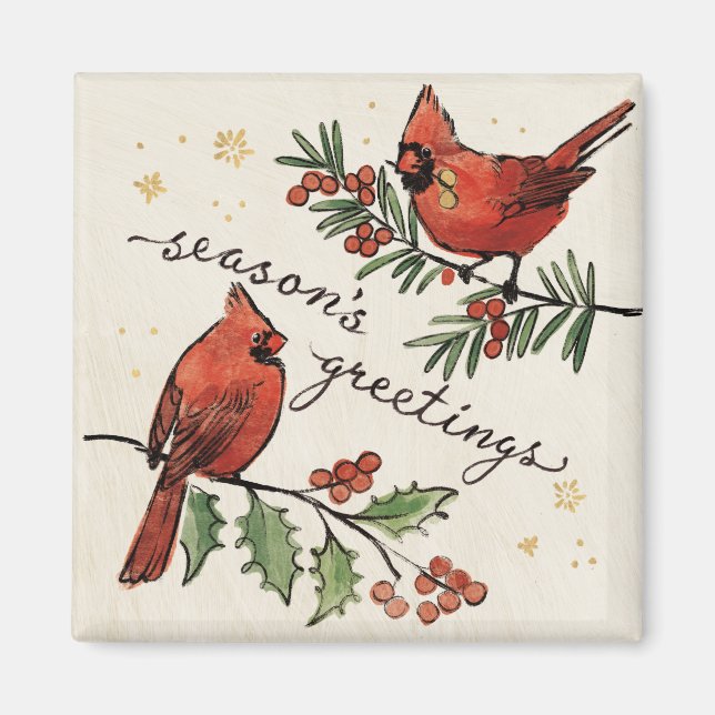 Christmas Cardinal Lovebirds Magnet (Front)