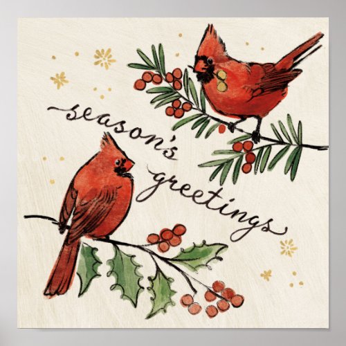 Christmas Cardinal Lovebirds Poster