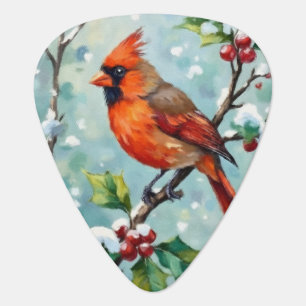 Christmas Cardinal on a Holly Branch Guitar Pick