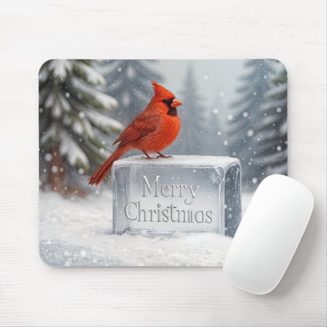 Christmas Cardinal On Ice Block Mouse Pad (With Mouse)