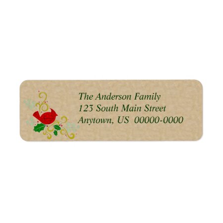 Christmas Cardinal On Parchment Look Label