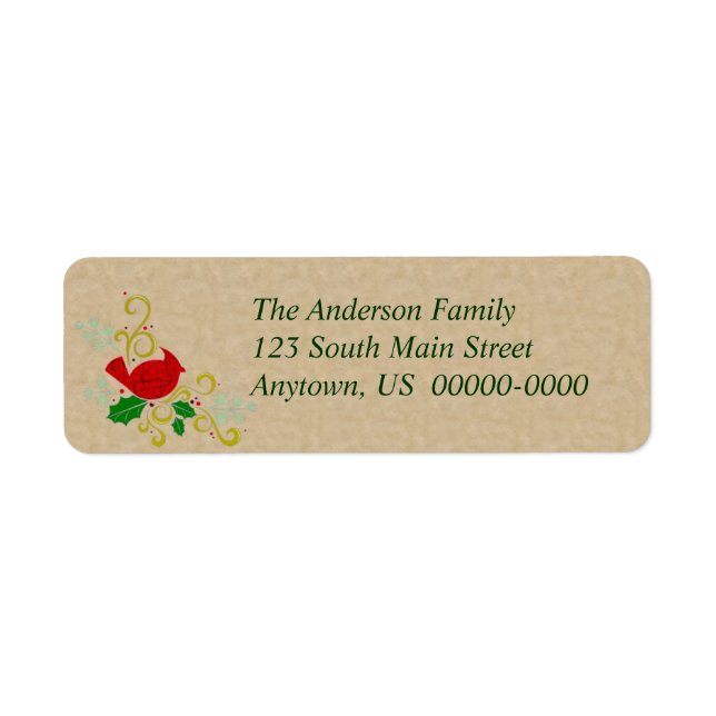 Christmas Cardinal on Parchment Look Label (Front)