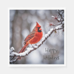 Christmas Cardinal On Winter Branch Napkins