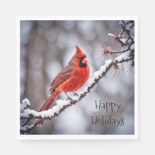 Christmas Cardinal On Winter Branch Napkins