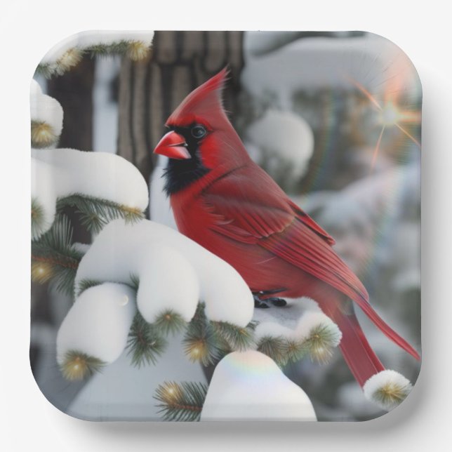 Christmas Cardinal Paper Plates (Front)