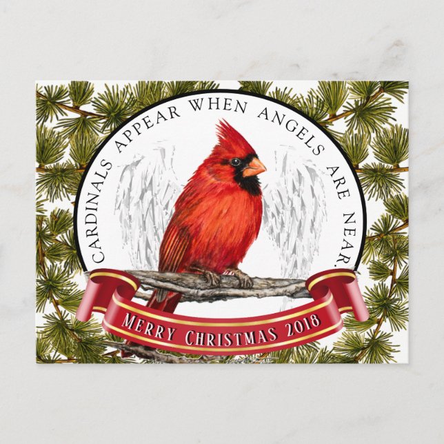 Christmas Cardinal Postcard With Custom Message (Front)