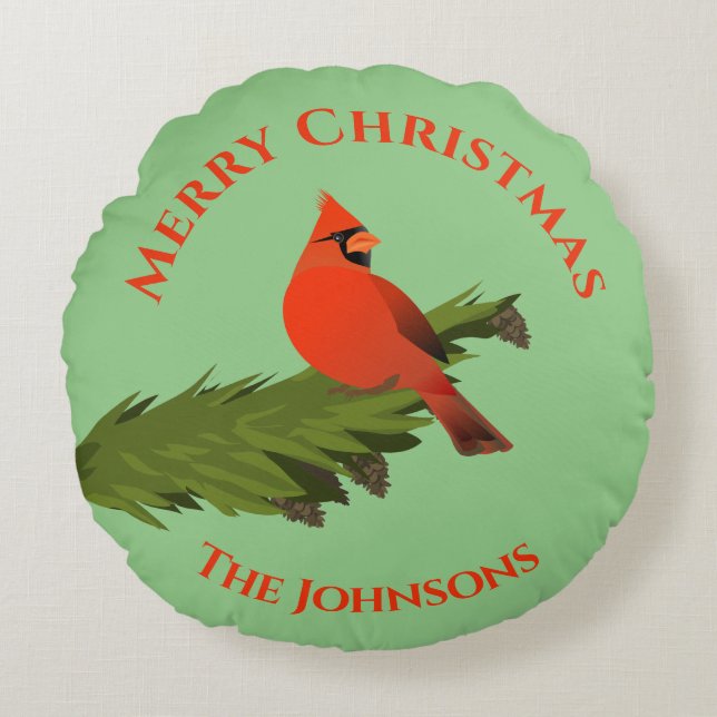 Christmas Cardinal Red Bird Green Throw Pillow (Front)