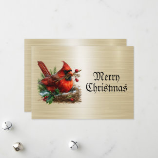 Christmas Cardinal Red Birds Flower Holidays Party Holiday Card