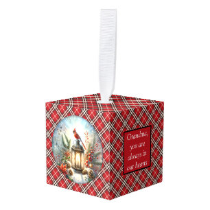 Christmas Cardinal Remember Loved one Lantern Cube Ornament