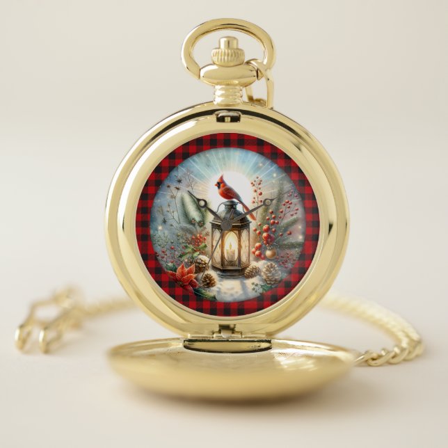 Christmas Cardinal Remember Loved one Lantern Pocket Watch (Inside)